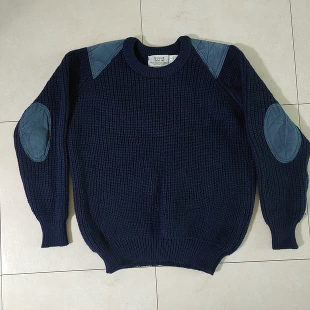 빈티지 레더패치 울 코만도니트