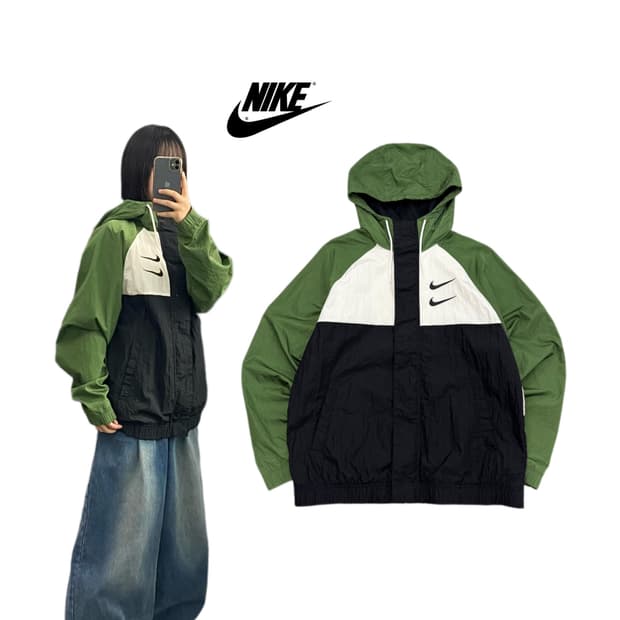나이키 더블 스우시 풀오버 빅로고 나일론 바람막이 자켓