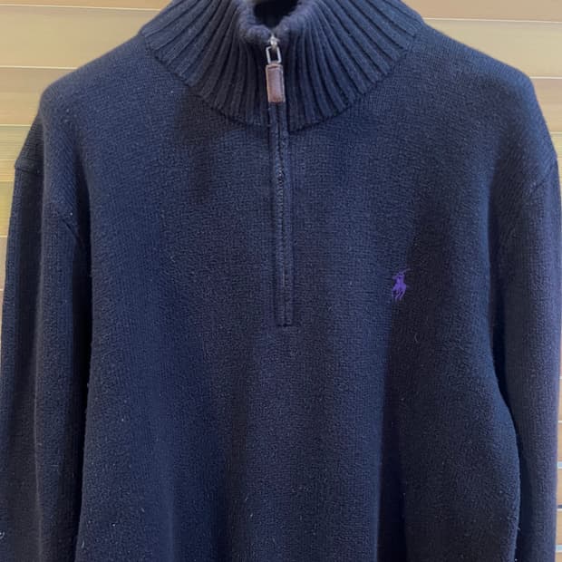 폴로랄프로렌 남성 블랙 반집업니트 코튼니트