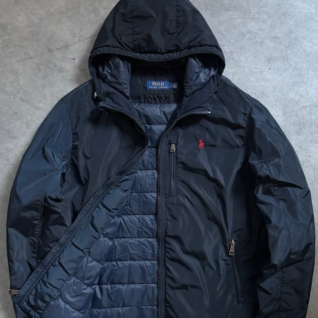 Polo 폴로 랄프로렌 신형라벨 레드포니 네이비컬러 후디드 덕다운 자켓
