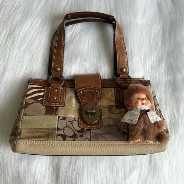 90s Coach 코치 패치워크 시그니처 호피 브라운 토트백