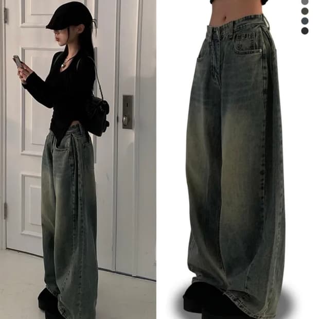 와이드핏 워싱 청바지