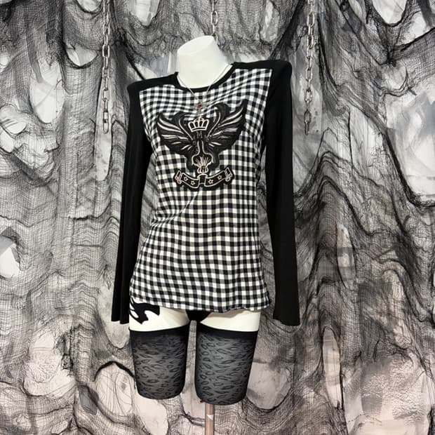 Y2K check wing cubic long sleeve