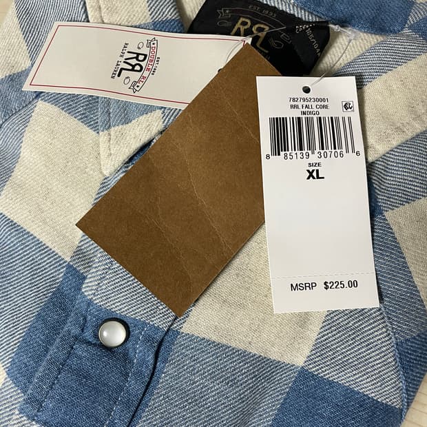 더블알엘 RRL 플래드 인디고 크림 웨스턴 셔츠 XL