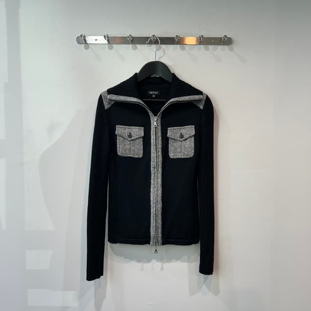 블랙 포켓 2way 니트집업