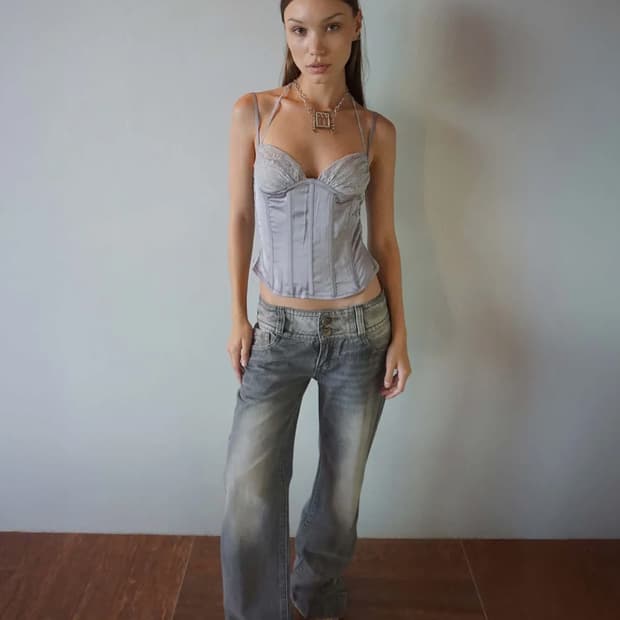 스컬프터 90s Glossy Corset Top Gray