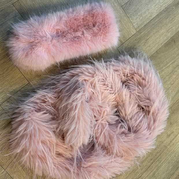 핑크퍼 헤어밴드/머플러 세트