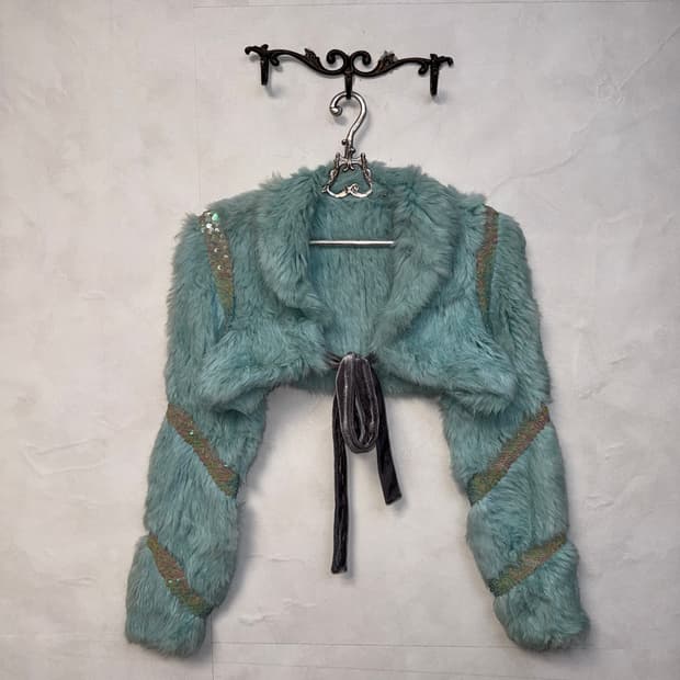 Mint rabbit fur spangled crop bolero jk