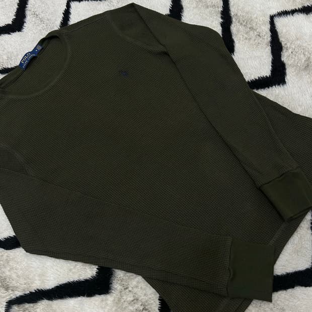 [M]폴로랄프로렌 와플지 라운드 긴팔/카키