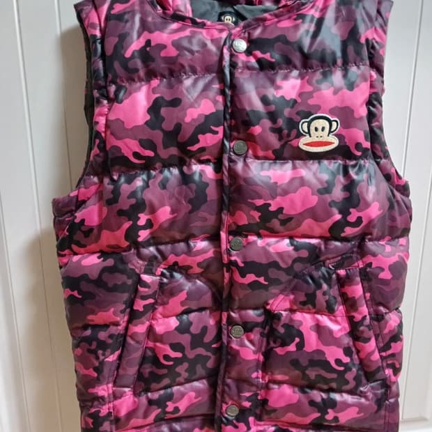 폴프랭크 핑크 카모 후드 패딩 조끼 L(100)