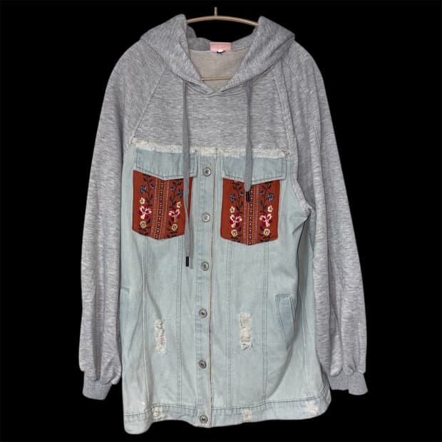 Vintage Bohemian Denim hoodie jacket
