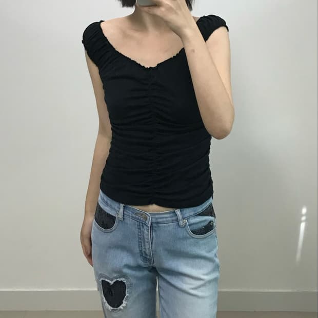 빈티지 셔링 반팔 티셔츠