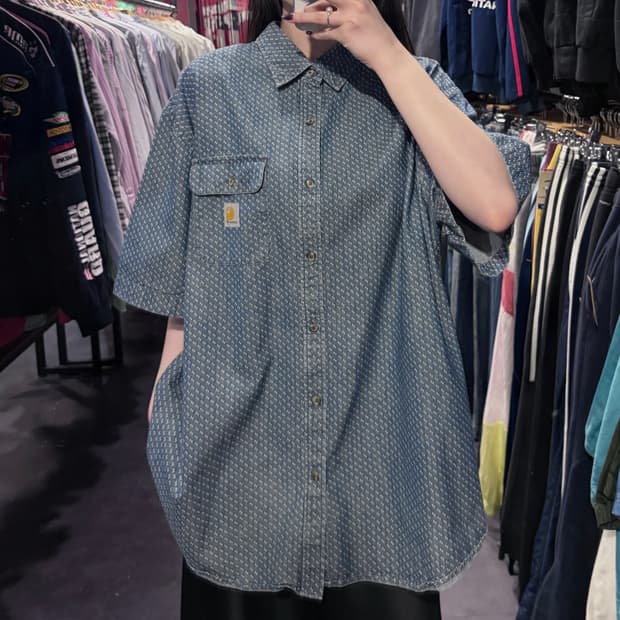 [IM] Carhartt 칼하트 데님 도트 패턴 반팔 셔츠