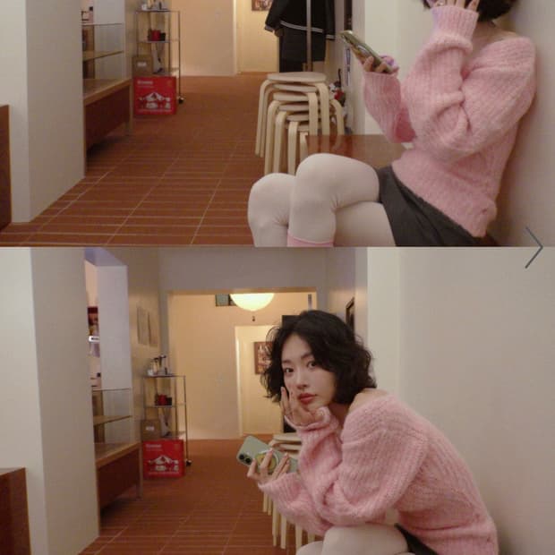 페일제이드 알파카 딥 브이넥 벌룬 니트 베이비핑크