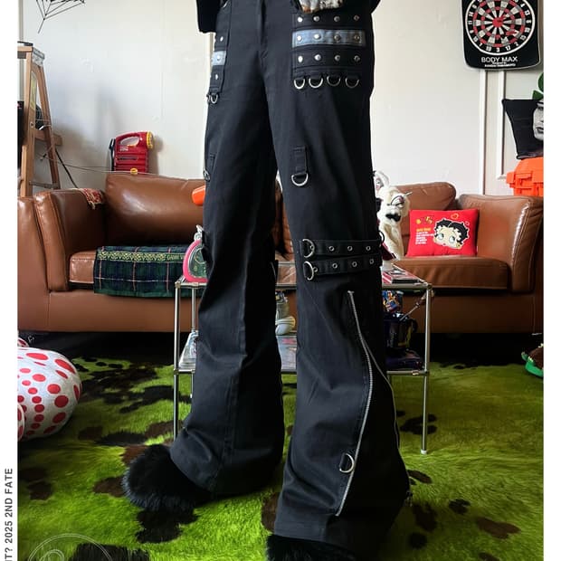 PUNK RAVE Zipper Detial Bondage Pants