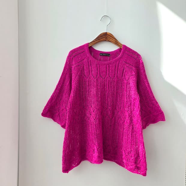 RA PASTEL 핫핑크 모헤어 시스루 니트