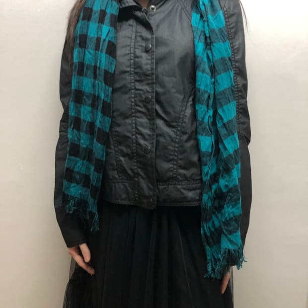 빈티지 블루 체크 스카프