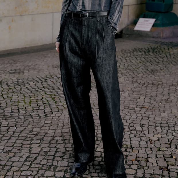 포트너스 투턱 와이드 블랙진 새상품