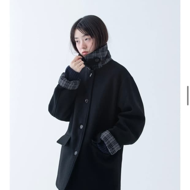 오헤시오 체크 하프 울 코트