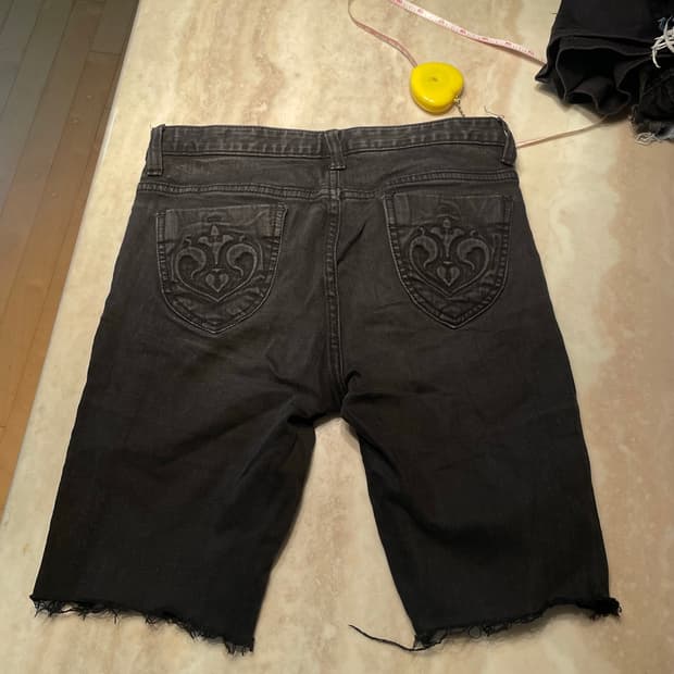 y2k 5부 컷팅 블랙 데님 반바지 블랙진