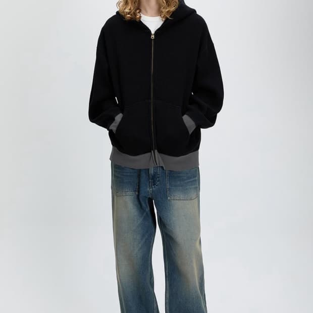 카키스 와플후드집업 L 블랙