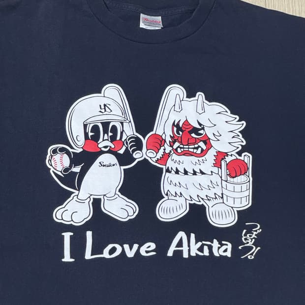 도쿄 야쿠르트 스왈로즈 x I Love Akita 한정 티셔츠 네이비 L
