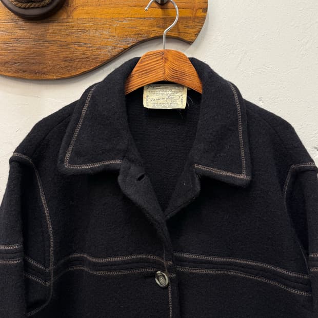 L) 90s Contrast Stitch Wool Car Coat