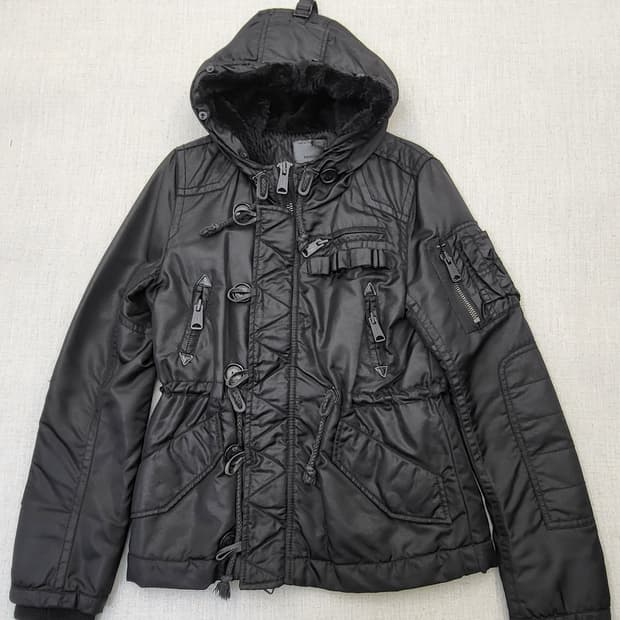 moussy 후드 퍼 안감 패딩 점퍼 블랙 s