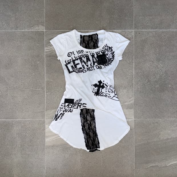 Cross lace lettering unbalanced half t 