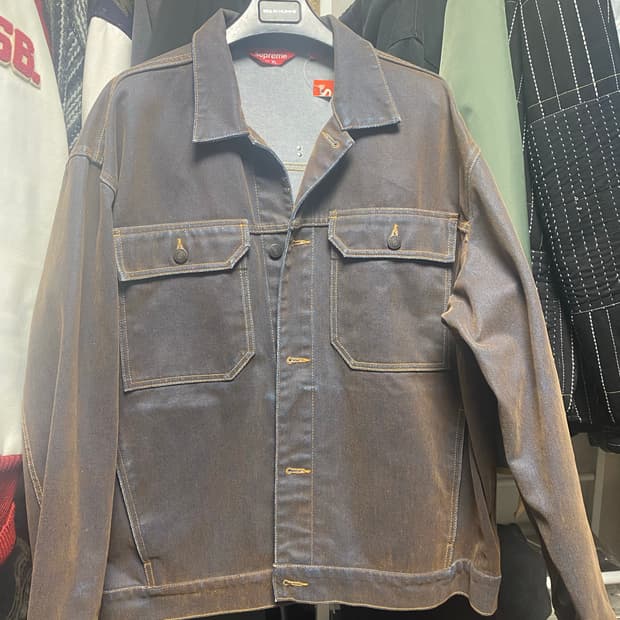 슈프림 플록 데님 트러커자켓 