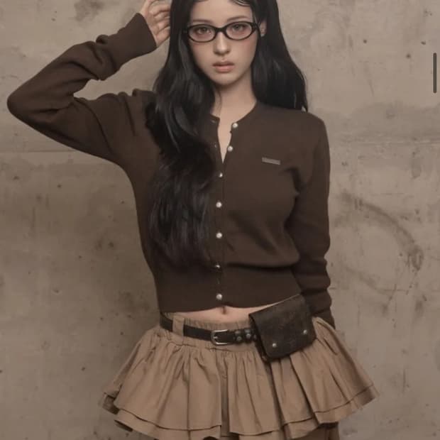 카키포인트 가디건 브라운 시그니처 니트 가디건