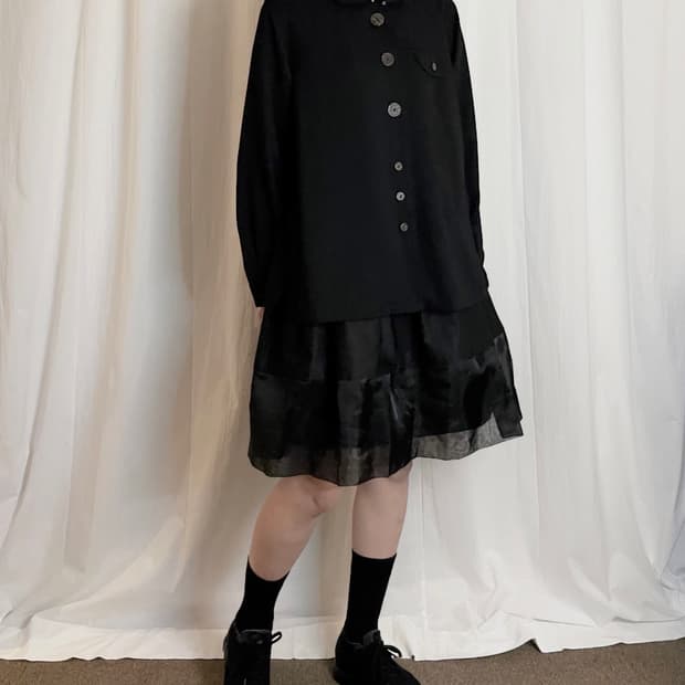 Round Collar Button Jacket - Black