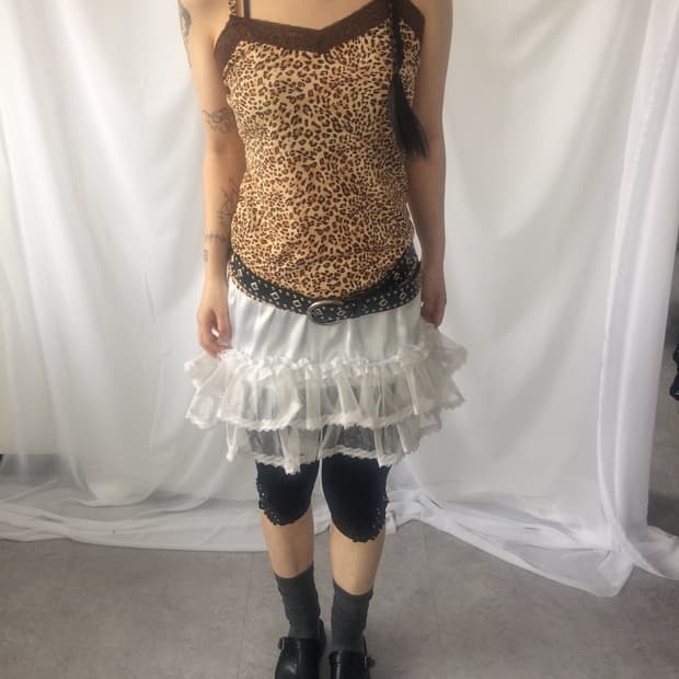 Lace trimming leopard pattern sleeveless