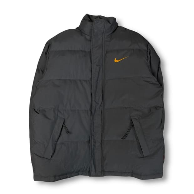 나이키 00s 올드스쿨 옐로우로고 차콜 다운 패딩 XL