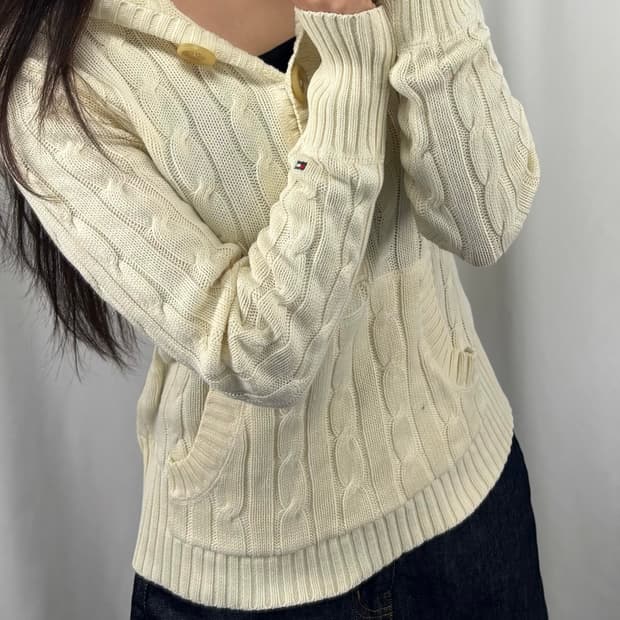 타미힐피거 아이보리 니트 후드