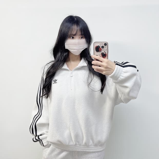 아디다스 파이어버드 플리스 하프 집업 화이트