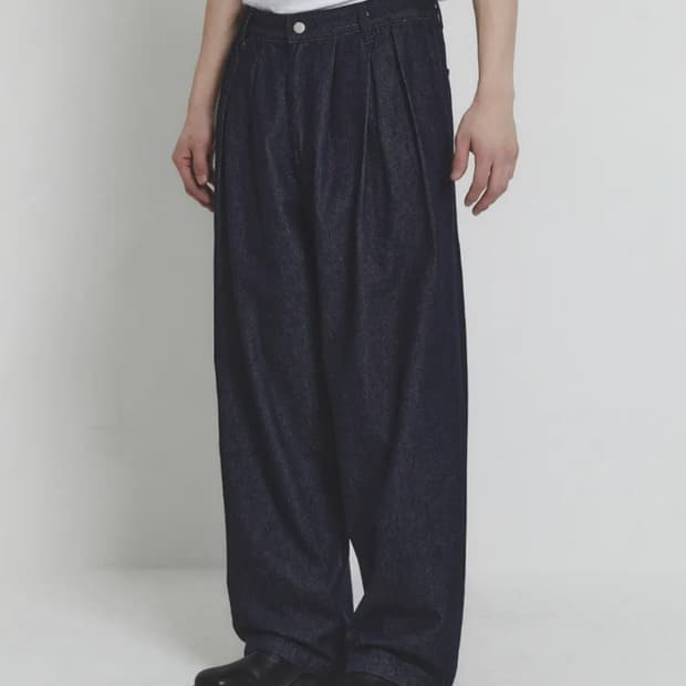 주앙옴므 매드플리츠 와이드 데님 팬츠