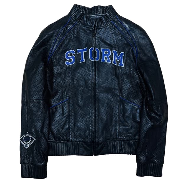 292513 STORM 빅로고 블랙카우매쉬레더자켓 90