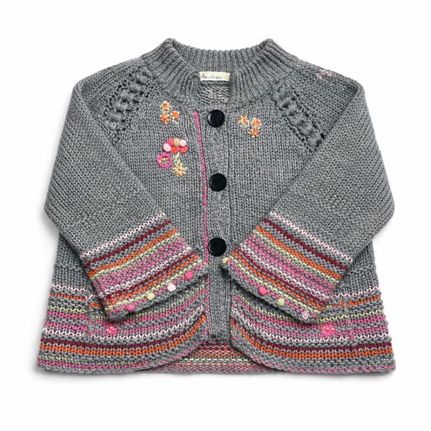 JPN 일본 모리걸 빈티지 플라워 자수 스트라이프 디테일 니트 가디건