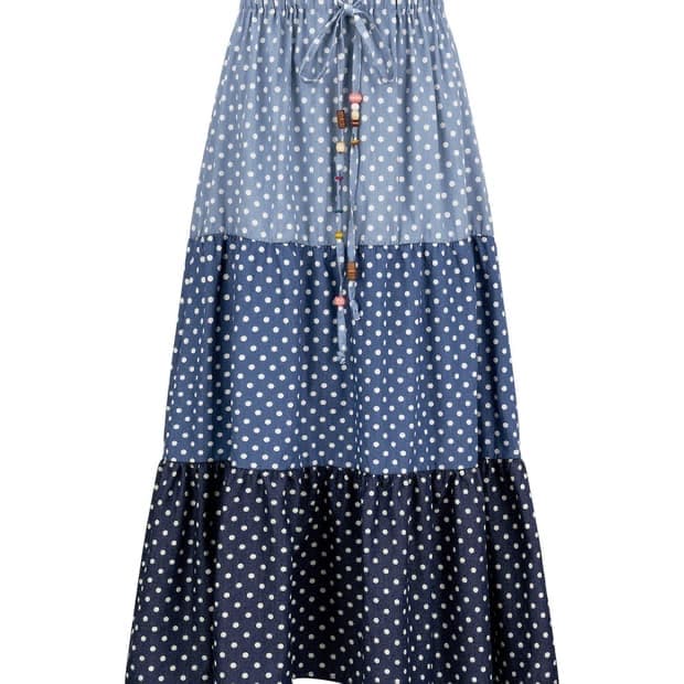 샵페어리 dot denim tiered skirt 도트 데님 스커트