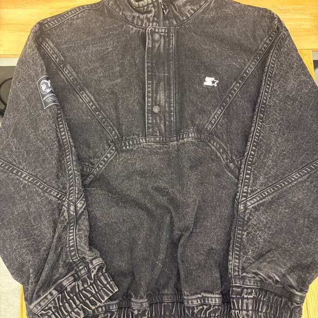 [M]스타터 워싱 흑청데님 하프집업