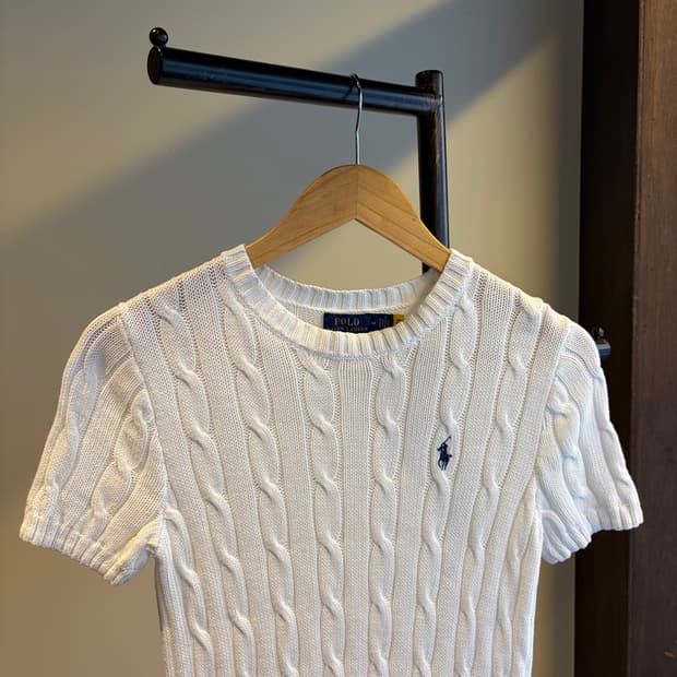 15198 - 폴로 랄프로렌 화이트 케이블 반팔 니트 (피마 코튼)