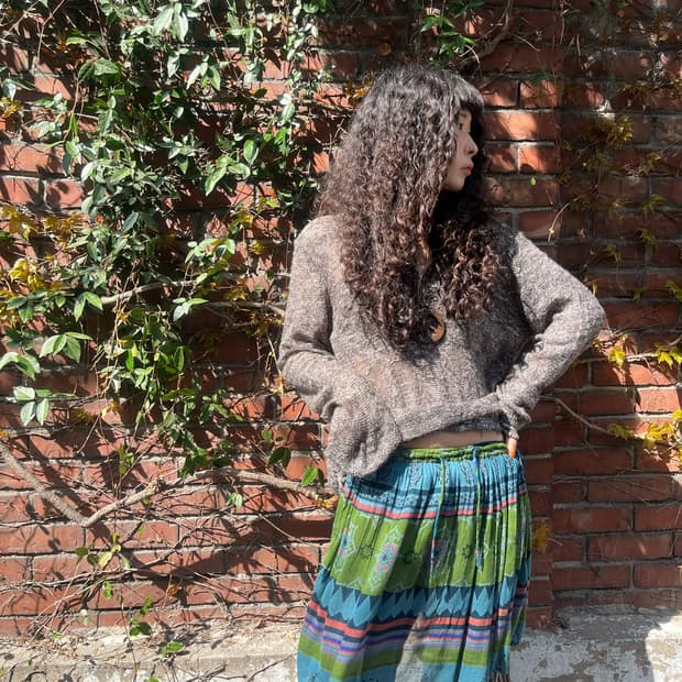 히피 에스닉 패턴 미디 스커트