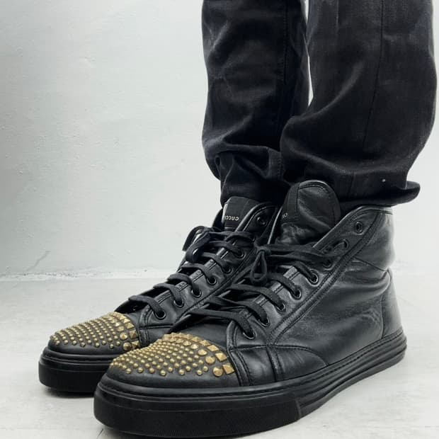 Gucci Gold Studded Toe Leather High-Top