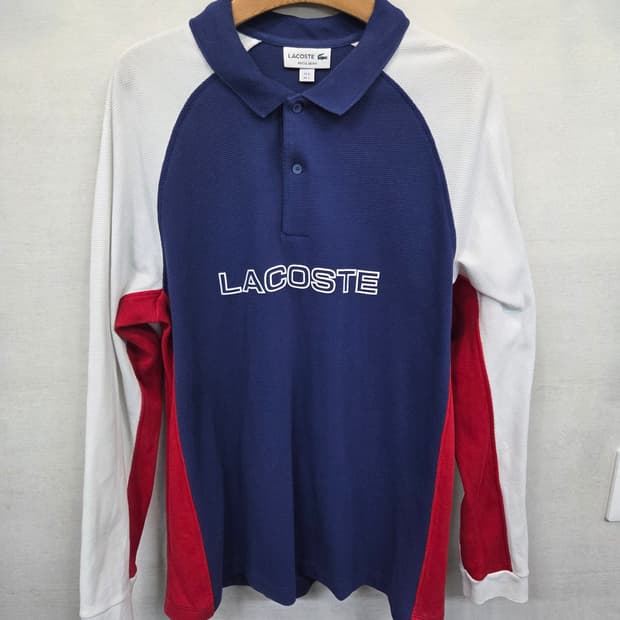 라코스테 빈티지 스펠아웃 컬러블록 럭비 카라긴팔 L