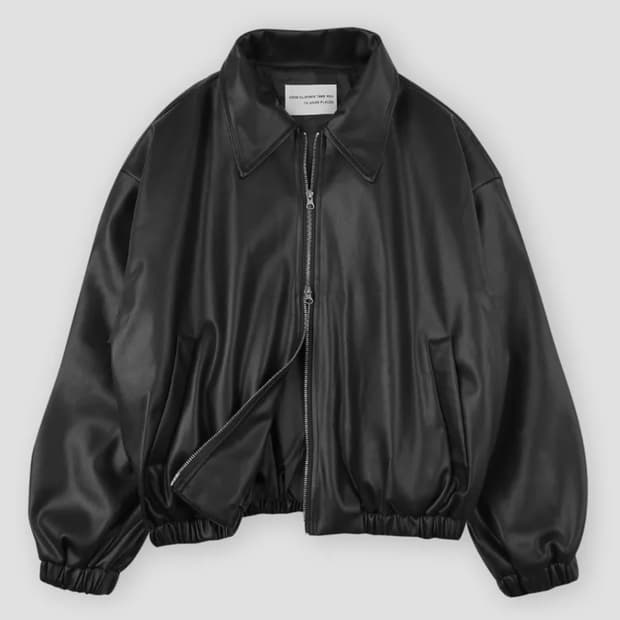 플레이스스튜디오 비건 레더 오버핏 블루종 블랙