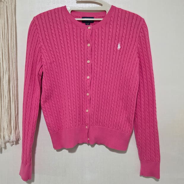 폴로랄프로렌 핫 핑크색 케이블 가디건 걸즈 xl