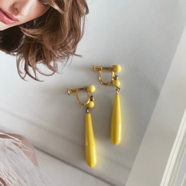 빈티지 옐로우 노랑 나사형 귀찌 귀걸이