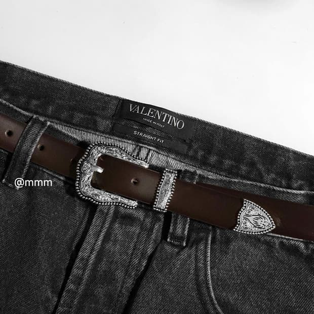 [Unisex] 볼륨 웨스턴 장식 가죽벨트 브라운