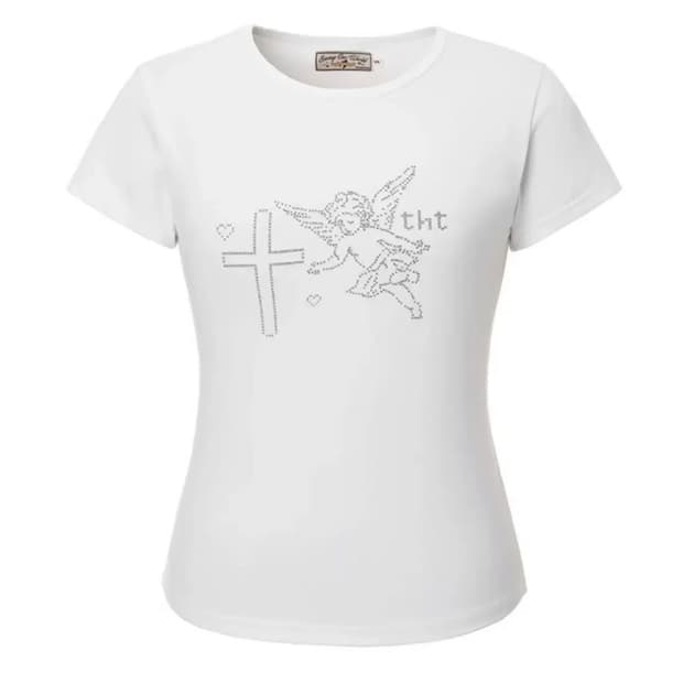 쓰리타임즈 픽셀 엔젤 티 화이트 S